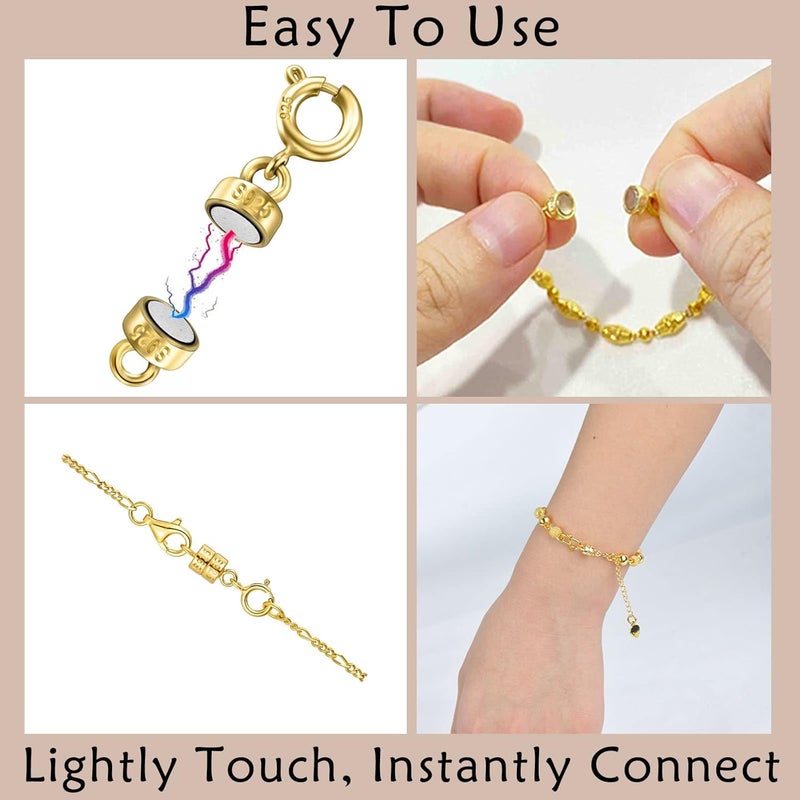 OHINGLT 14K Gold Plated 925 Sterling Silver Magnetic Necklace Clasps and Closures,Gold and Silver Bracelet Clasp Converter for Jewelry Making Supplies,Chain Extender Connector for Bracelet - Image 4